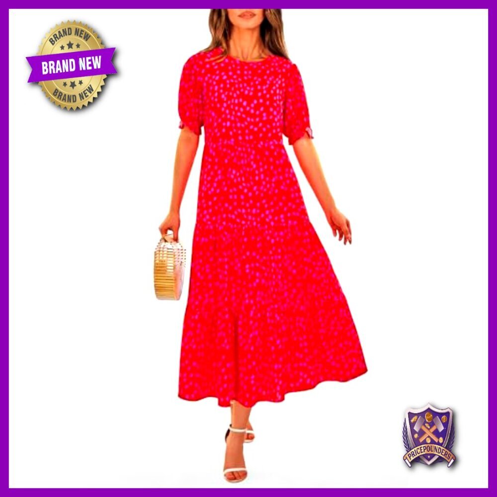 Floral Boho Midi Dress Casual Puff Sleeve Flowy Summer Beach Vacation Sundress - Picture 4 of 7